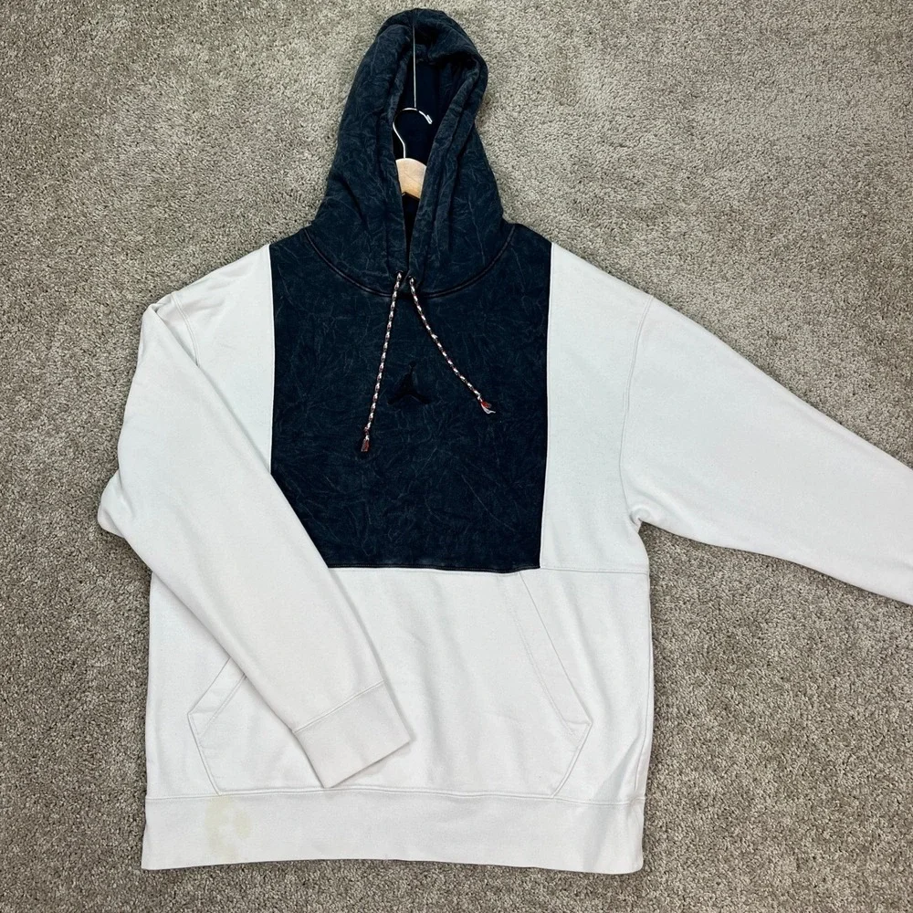 Nike Air Jordan Hoodie Men Large White Black Colorblock Acid Wash Legacy 1 STAIN